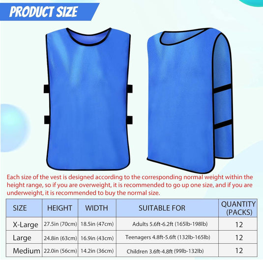 12-Pack Athletic Scrimmage Training Vests Pinnies for Multi-Sport Team Practice