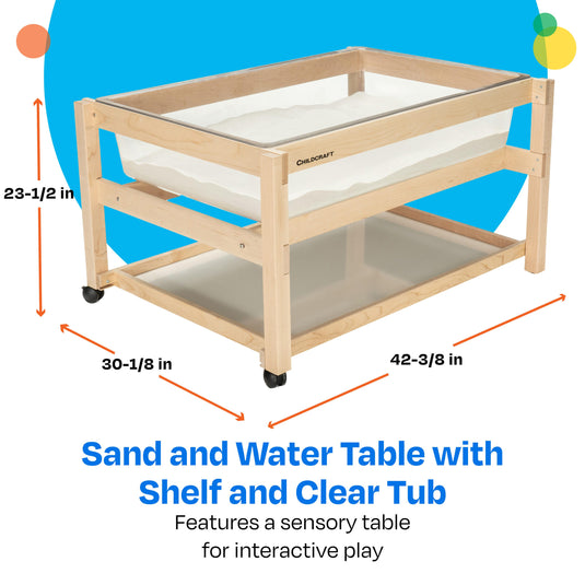 Wooden Sand & Water Activity Table with Shelf & Clear Tub
