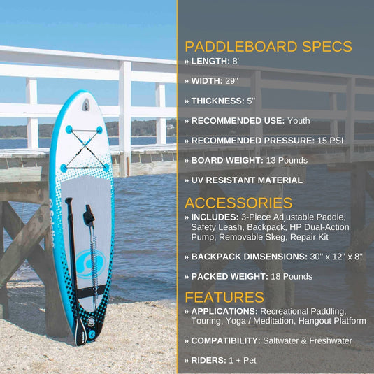 Maui Youth Inflatable Stand-Up Paddleboard Kit 8‑Foot Kids