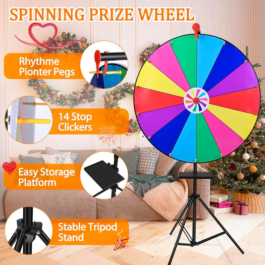 32-inch Adjustable Height Spinning Prize Wheel 14 Colour Slots