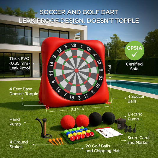 Giant Inflatable Soccer & Golf Dart Board Game 6.3ft Red