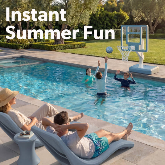 Modern Pool Basketball Hoop Adjustable Height Stoneblue